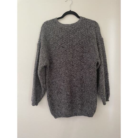 Vtg 90s Express Gray Marked Henley Textured Knit Sweater Fisherman - Picture 7 of 7